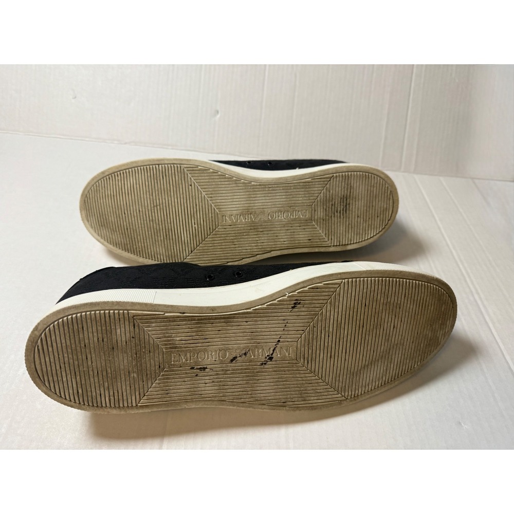 Emporio Armani Mens Black Jacquard Eagle Logo Low Top Sneakers Leather Trim 13 - Picture 8 of 9